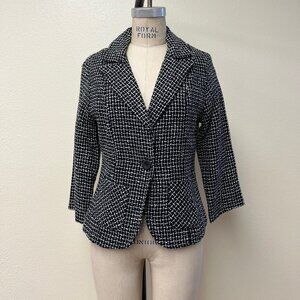 NWOT 2000s Delias Black White 3/4 Sleeve Single Button Blazer Jacket Medium